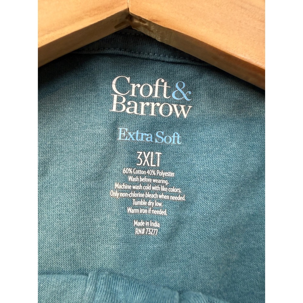 Croft & Barrow Mens 3XLT Extra Soft Henley Shirt Teal Blue Long Sleeve Tall - Picture 6 of 9